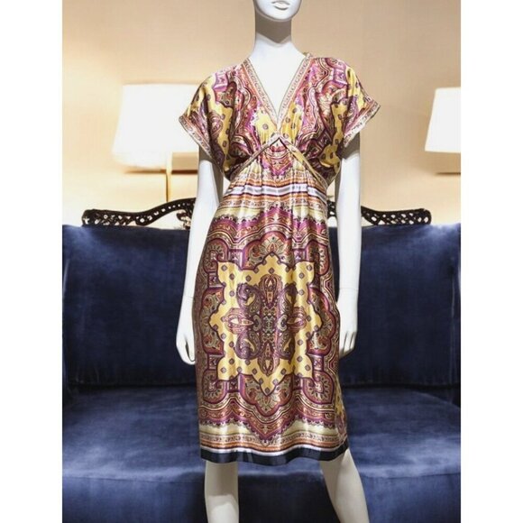 Ice Dresses & Skirts - Y2K Silk Babydoll Mini Dress 14 Empire Waist Western Boho Resort 100% Silk Satin